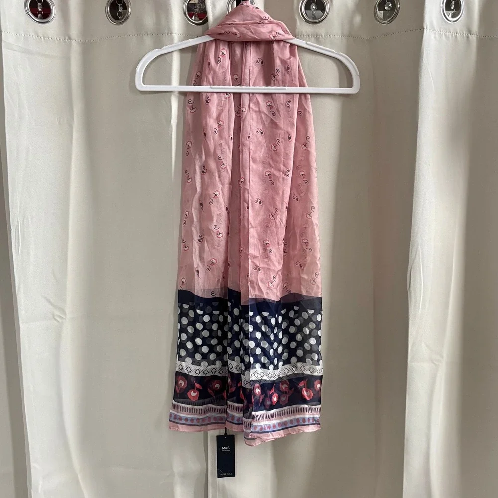 Marks Spencer Collection Pure Silk Scarf Polka Dots Cherry 70x26